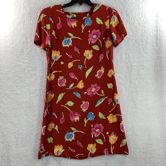 Vtg Talbots Dress Colorful Red 10 Floral Shoulder Pads Business Wedding - Picture 1 of 11